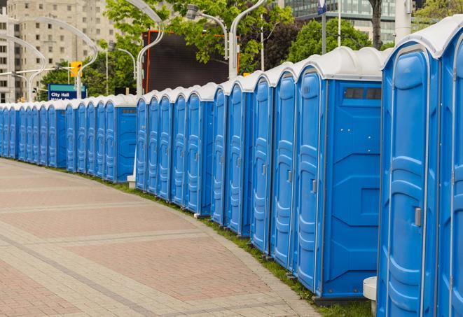 a colorful lineup of portable restrooms for concerts and music festivals in Bell Buckle